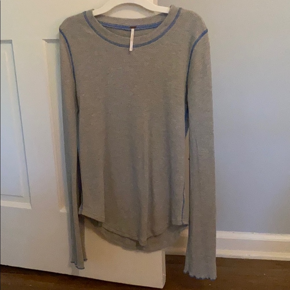 gray (with blue stitching)  shirt